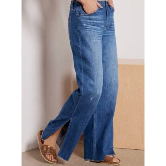 Evereve Ever Slouchy Jeans 27 High Rise Wide Flare Leg Whiskers Boho - Picture 2 of 12